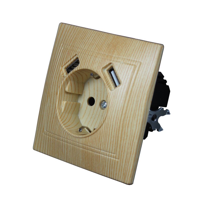 Enchufe de pared con doble USB 5V2A, Color madera, toma de pared USB, , , estándar europeo, WL8: wood color