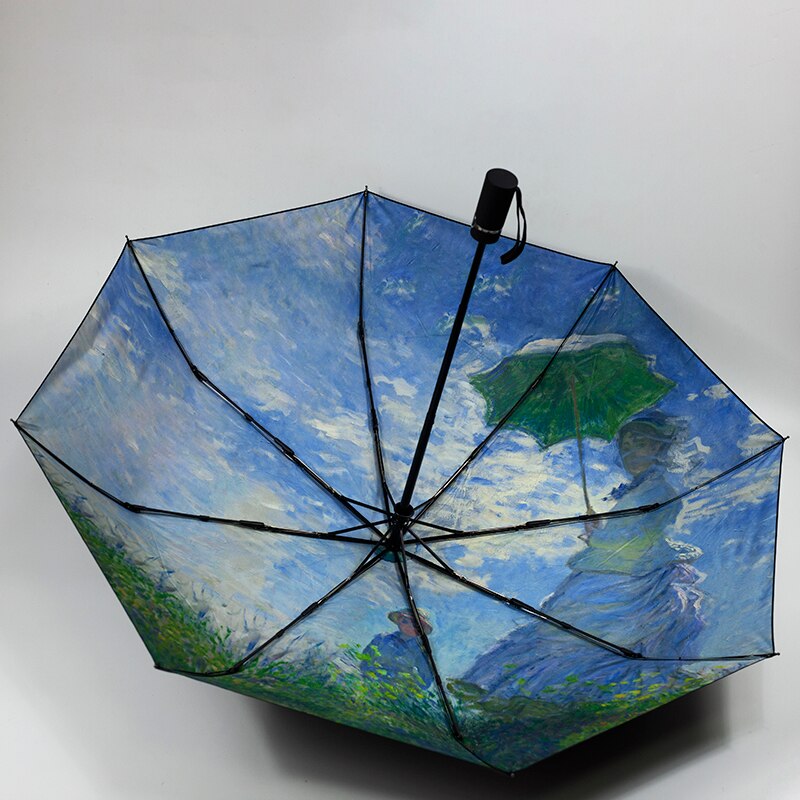 Claude Monet Oil Painting Umbrella Portable Manual 3-fold Rain Sun Umbrella For Women Parasol: automatic umbrella-1