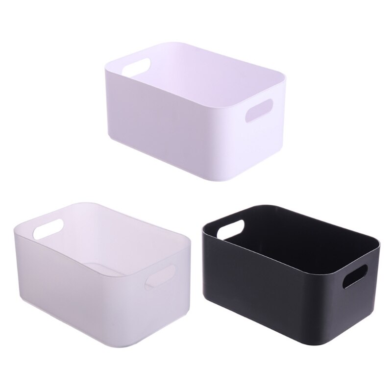 Plastic Storage Bins, Small Pantry Organizer Bins with Handles for Kitchen Bathroom Bedroom, Black/ Transparent/ White S27 21