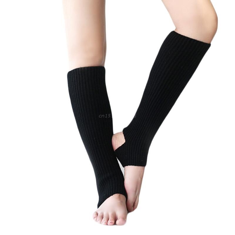 1 Pair Women Girls Ballet Dance Stirrup Leg Warmers Ribbed Knitted Solid Color Toeless Latin Knee High Socks Sleeves: Black