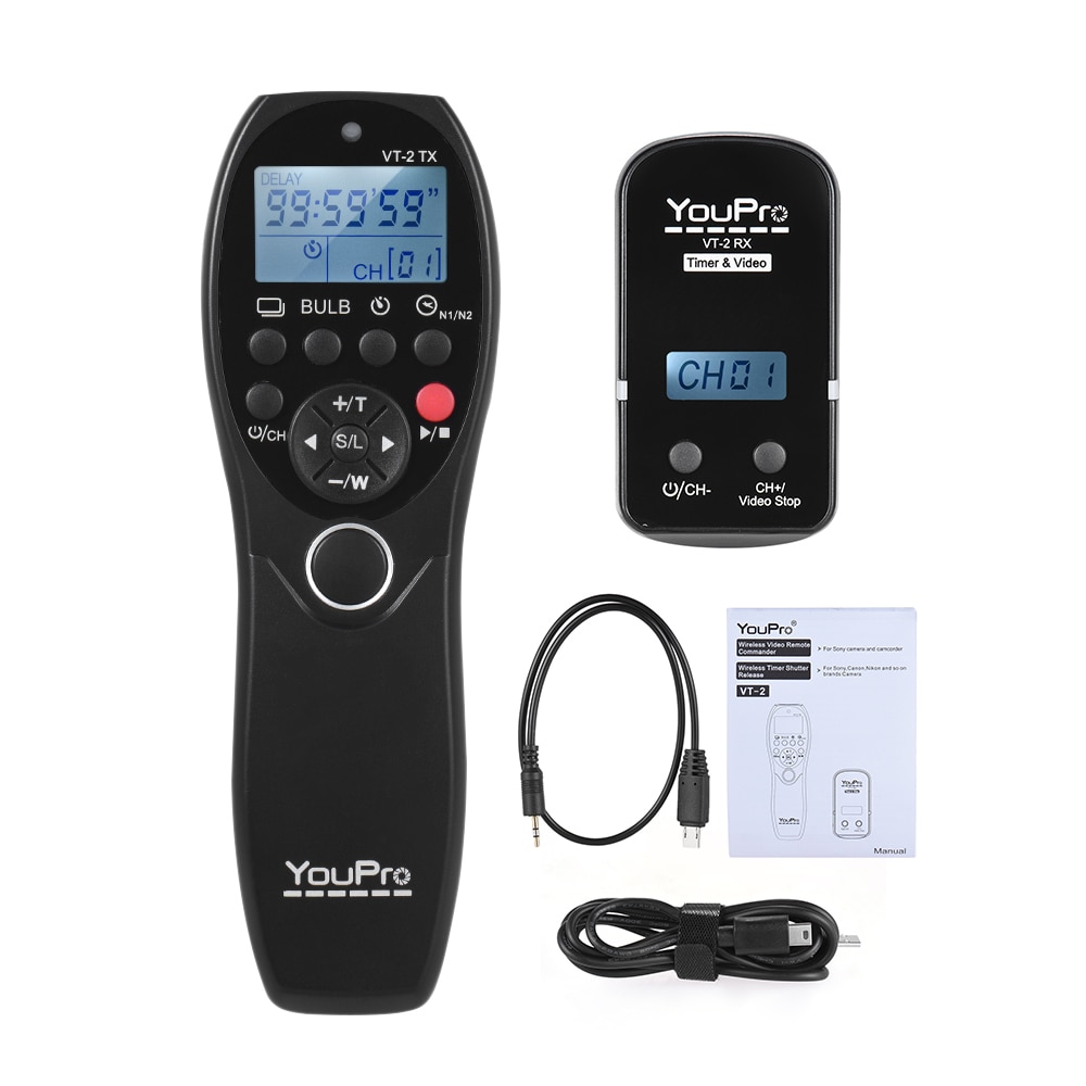 YouPro VT-2 LCD Timer Ontspanknop Video Zender Ontvanger voor Sony 'S Camcorders Draadloze Afstandsbediening Commander