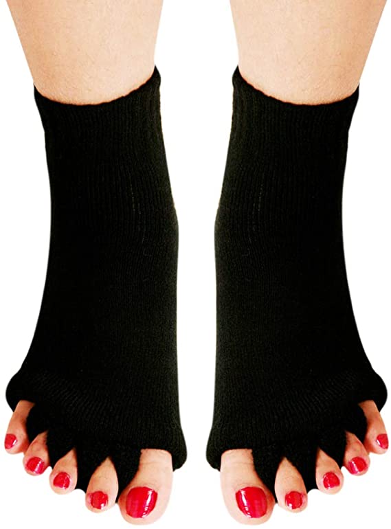 Calcetines separadores de cinco dedos para Yoga y gimnasio, calcetín de alineación para el dolor, masaje de salud, previene calambres en los pies, un par: 1Pair Black