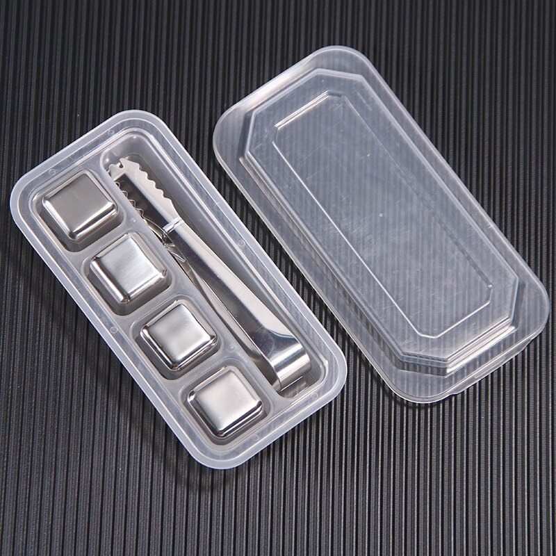 Spklifey Wine Cooler Stainless Ice 2 4 6 8 Pecs Stainless Steel Ice Cubes Whisky Decoration Reusable Ice Cubes Stainless Cooler: 4 Pecs with Tongs