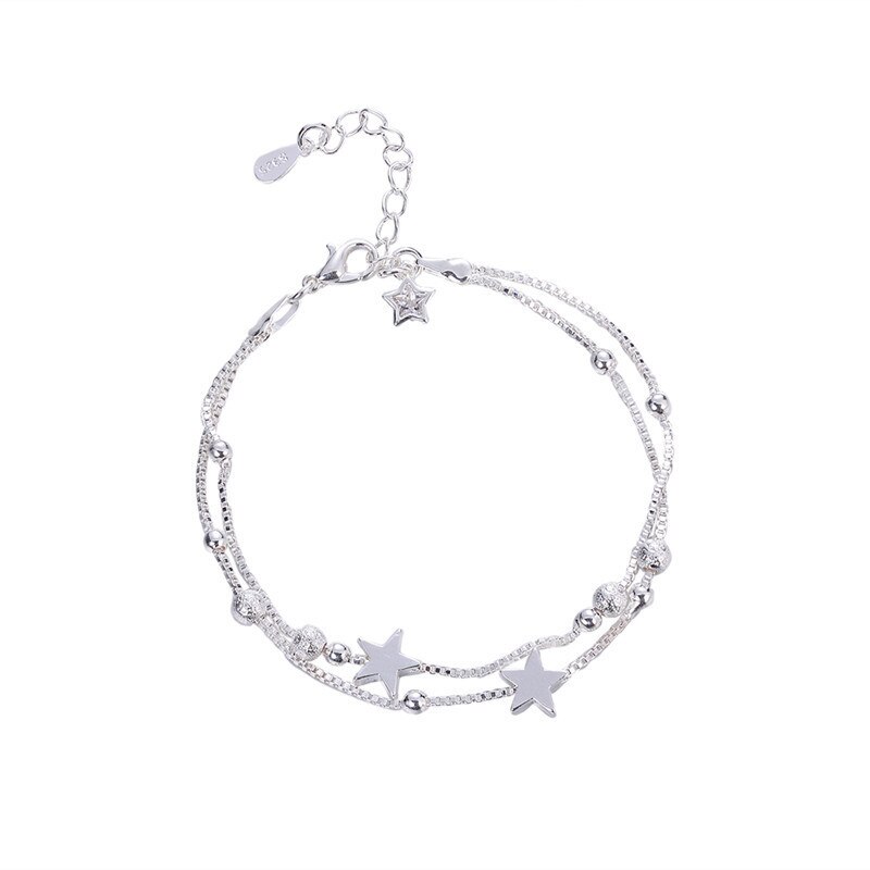 DAIWUJAN Neue 925 Sterling Silber Armbinde Für Frauen Doppel Schichten Perlen und Sterne Kette Armbänder Für Hochzeit Hand Schmuck