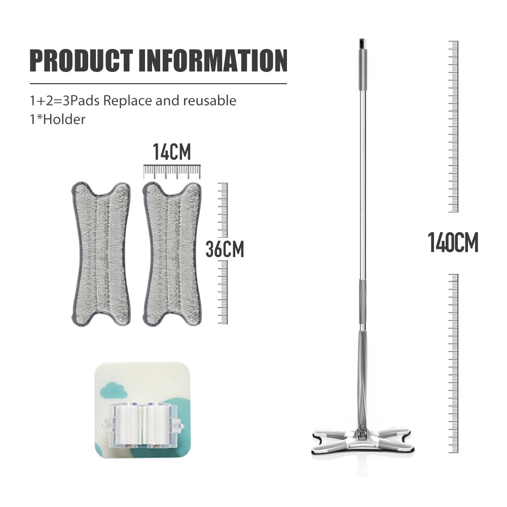 Balai serpillière plat en microfibre de Type X avec tampons de rechange, outil de nettoyage de sol à essorage facile: 3mop pads 1 holder