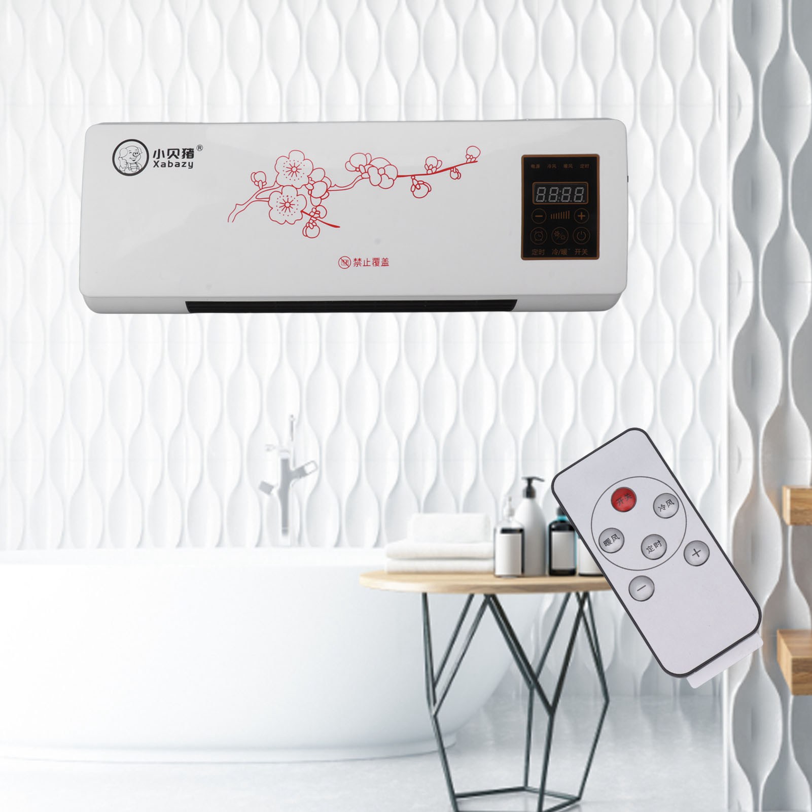 Calentador pequeño, calentador de espacio, ventilador de calefacción montado en la pared portátil y versátil de poco ruido con Control remoto para baño y dormitorio