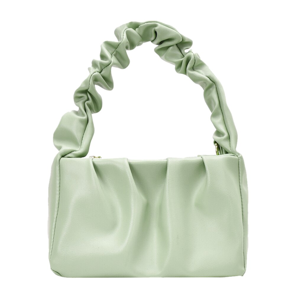 Pleated Ruffle Shoulder Handbags Women Ladies Shoulder Bag Handbags Retro Leather Female Travel Clutch Pouch: Green