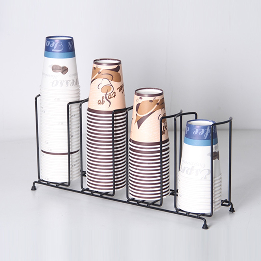 Metal Coffee Water Disposable Foam Paper Cup Lid Dispensing Holder Dispenser Countertop Organizer Black