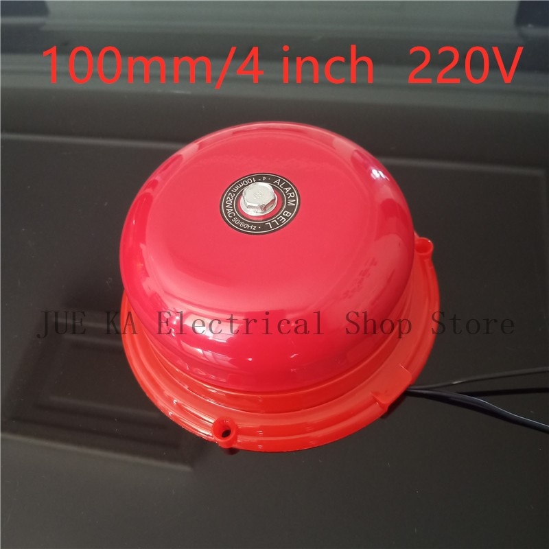 AC 220V 100mm 4 inch Dia Schools Fire Alarm Round Shape Electric Bell Red