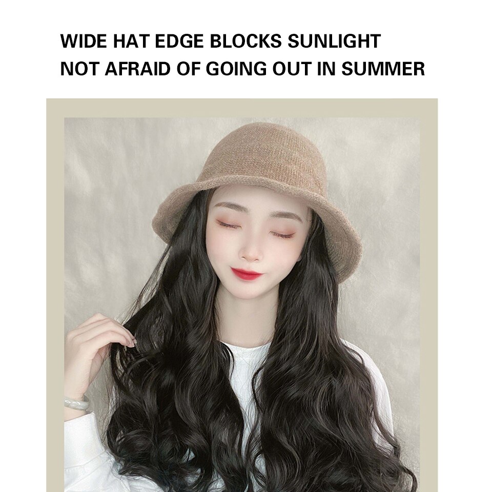 HUAYA chapeau perruque synthétique Long ondulé bouclé chapeau de pêcheur Extensions de perruque femmes résistant à la chaleur fibre quotidien faux cheveux chapeau
