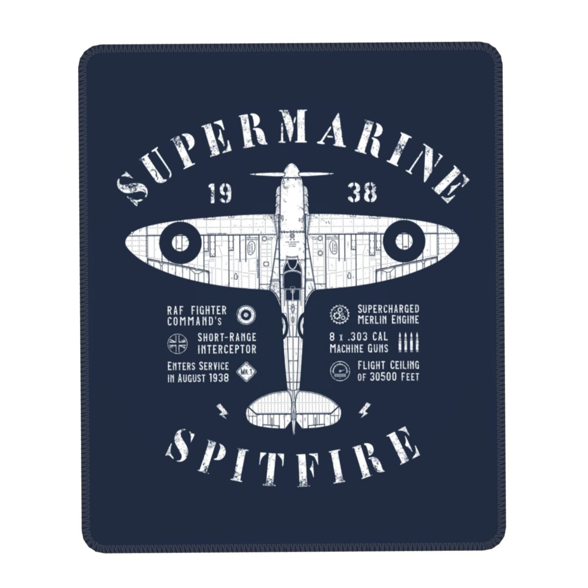 Alfombrilla de ratón para juegos Supermarine Spitfire, alfombrilla de goma antideslizante para ratón, piloto de combate, avión, decoración de oficina, alfombrilla para mesa de ordenador