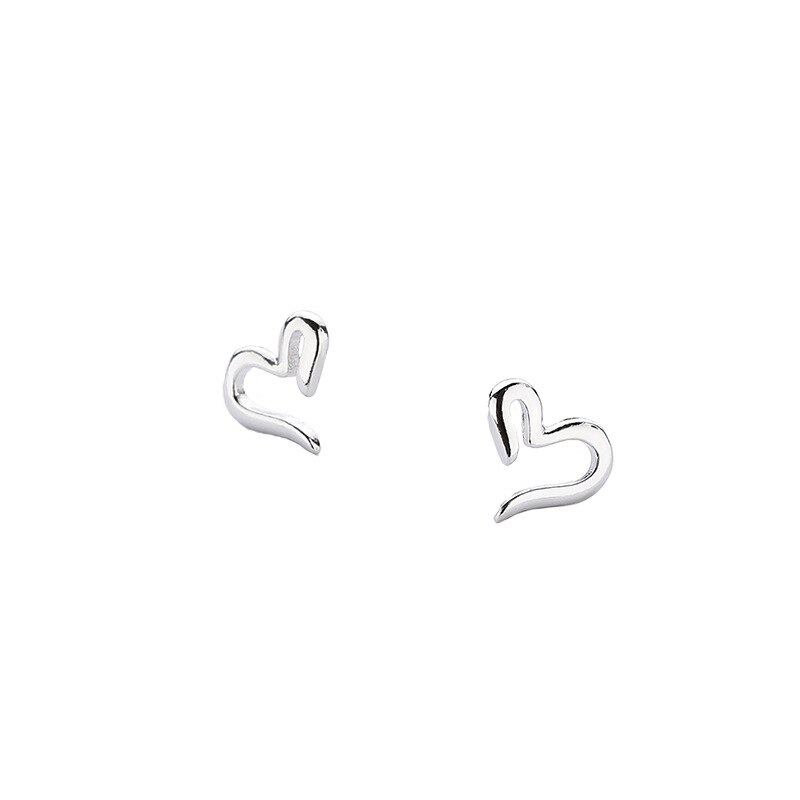Real 925 Sterling Silver Jewelry For Women Heart Earrings Small Stud Earring For Girls Charms Jewelry