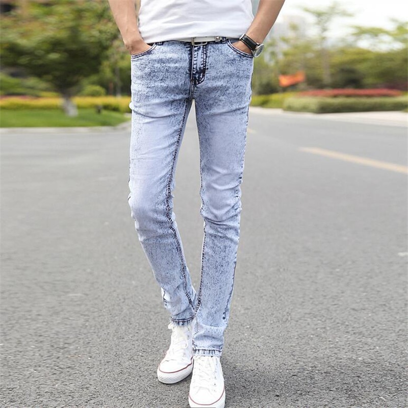 Herre vintage slim monteret mænds lyseblå jeans elastik skinny jeans cool hip hop denim afslappet joggers bukser