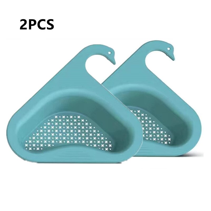Sink Hanging Swan Drain Basket Garbage Filter Blue Fruit Vegetable Drain Rack Dry Wet Separation Kitchen Special Rack: 2PCS-blue
