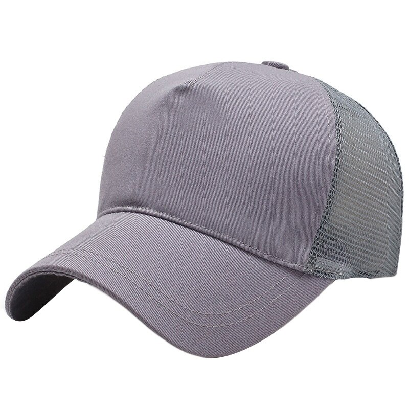 Unisex sportpet, snel drogend, ademend katoenen mesh pet, gebogen rand, zonneklep, verstelbare snapback pet voor hardlopen en vissen: Grijs