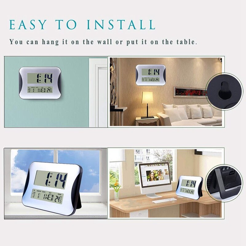 Large Digital Wall Clock with FoldOut Table Stand, Size Is 13 Inches