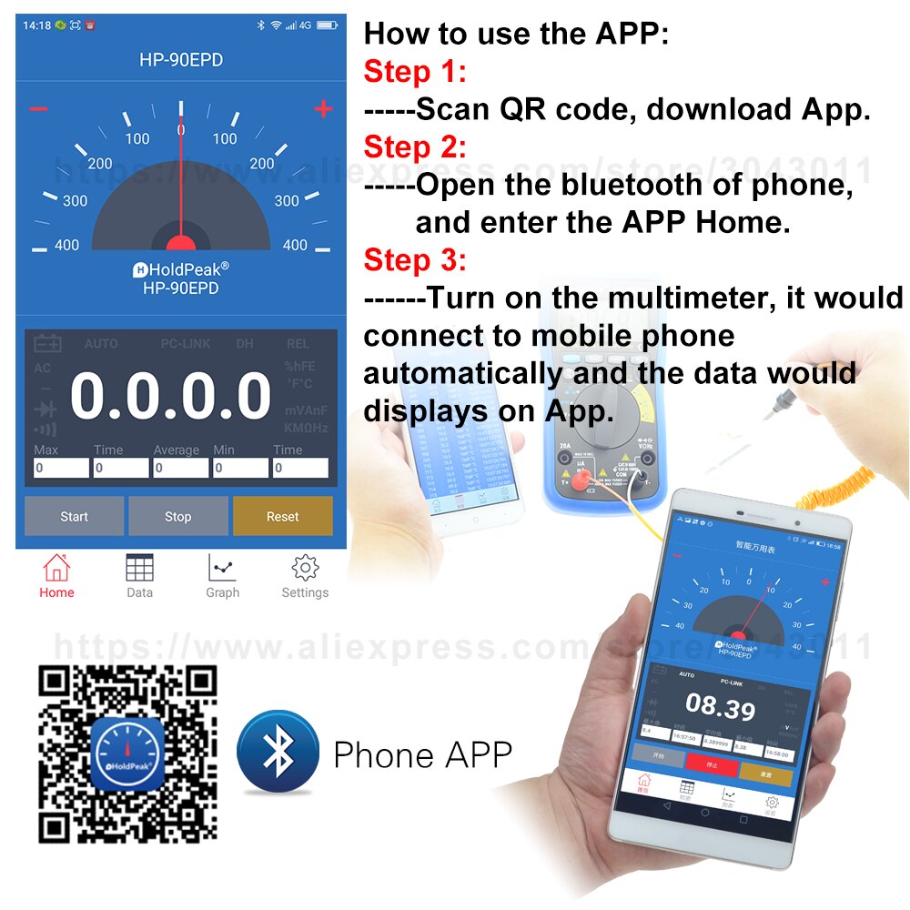 DC/AC Mobile APP Multifunction Intelligent Digital Multimeter Bluetooth Remote Internet+instrument Auto Range Measuring tools
