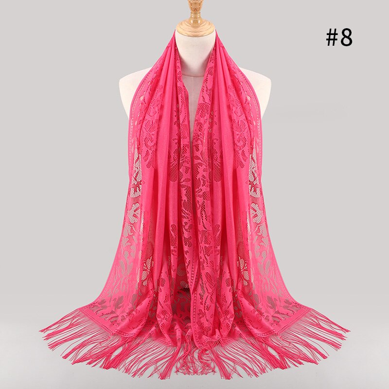 Sciarpa Lunga del merletto Dello Scialle per Le Donne Testa Avvolge Turbante Hijab di Modo Femminile Scialli Sciarpe Musulmano Hijab Bandana Accessori: Rose Red