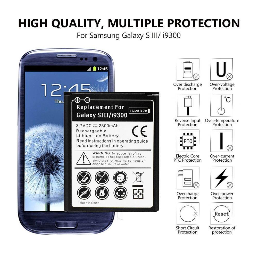 Batería de litio li-po para teléfono inteligente 3,7 V 2300mAh para Samsung Galaxy S3 I9300 i9060 i9082 I535 GT-i9300 i9305 i9308 i9128V