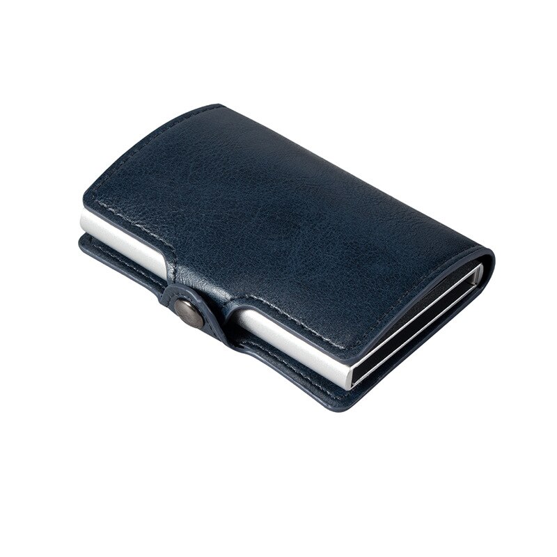 SEEKRID – porte-cartes en cuir souple, blocage RFID, porte-cartes de crédit en métal en aluminium, étui mince pour cartes, Mini portefeuille avec poche: blue