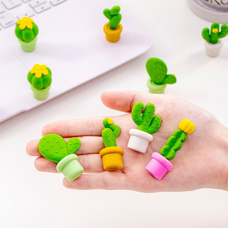 5 st kawaii mjuk kaktus suddgummi krukväxter gummi suddgummi för penna fantastiska barn pappersvaror skolmaterial  h6371