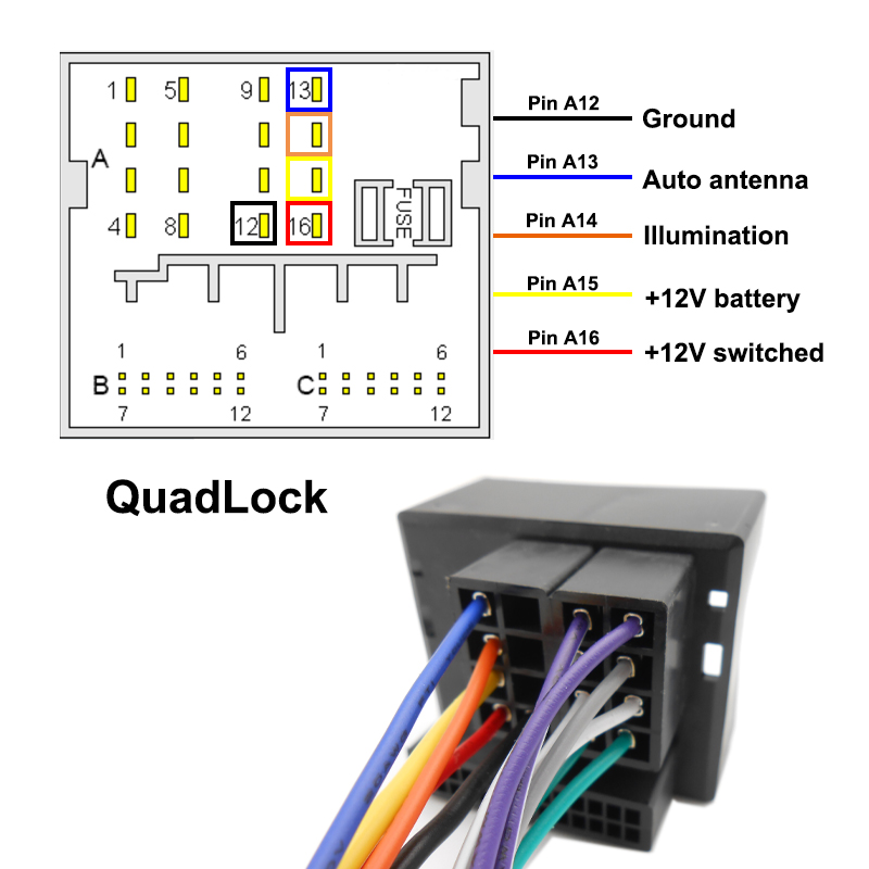 Arnés de cableado Quadlock, para autoradio ISO, cable eléctrico automotriz, compatible con VW, Seat, Skoda, BMW, Ford