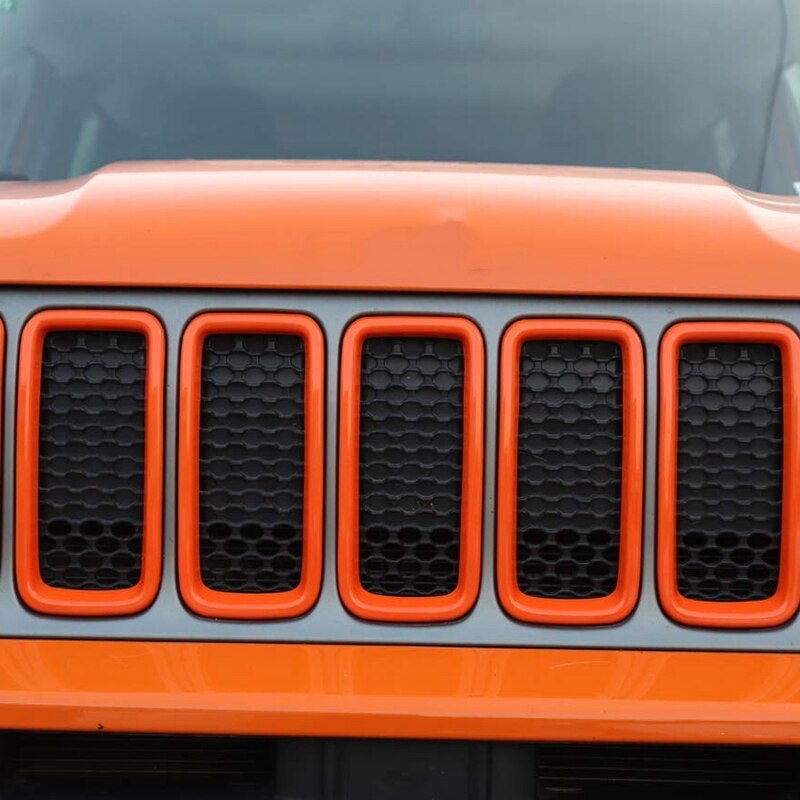 Front Grille Grill Inserts Trim Mesh Grill Insert Grille Guard Front Voor Jeep Renegade + 7Pcs Oranje