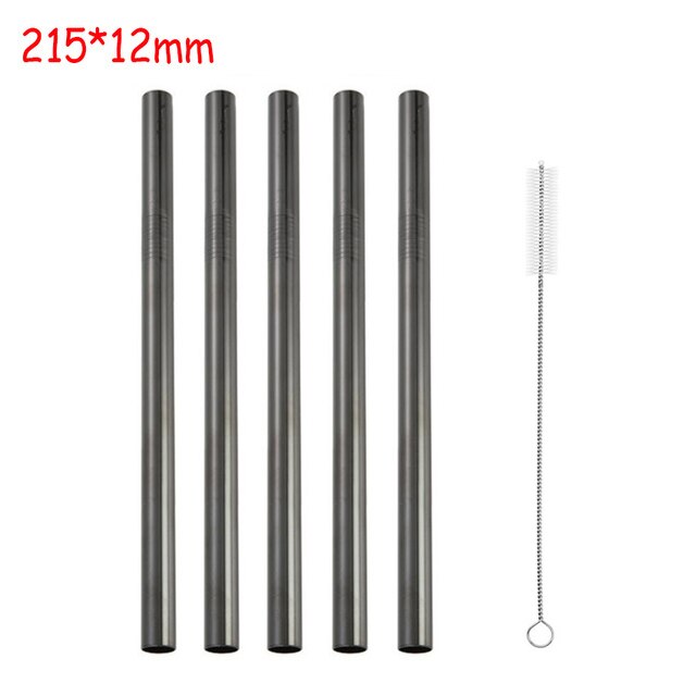 Ekstra bredt sugerør gjenbrukbart rustfritt stål sugerør metall sugerør for smoothies tapioka perler melk te juice bar verktøy: Svart 12mm 6pc