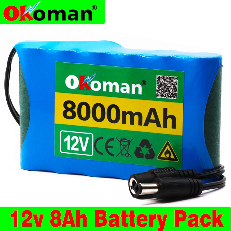 Okoman la nouvelle batterie 12V 8Ah 18650 Rechargeable Lithium Ion batterie capacité DC 12.6V 8000mAh CCTV Cam moniteur