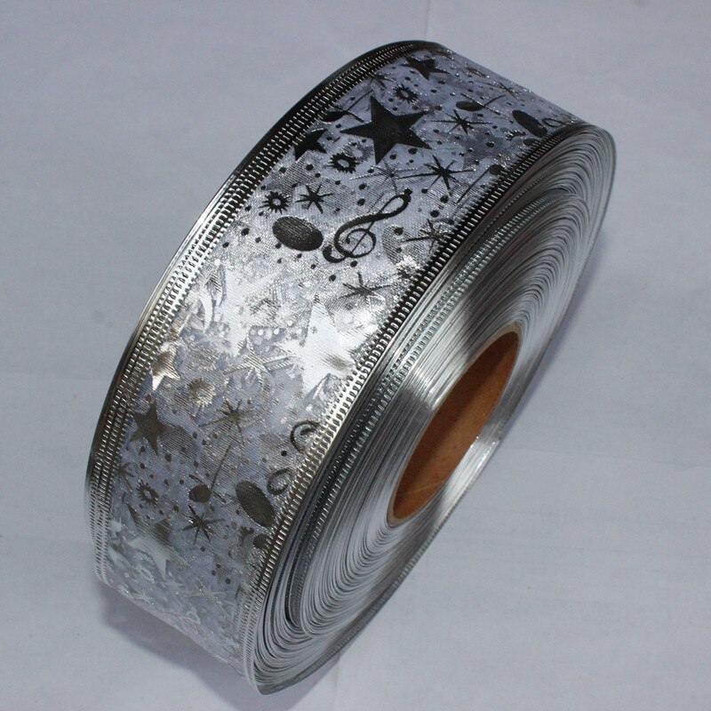 50 Mm Breed Zilveren Lint Gaas Lint Afdrukken Ster Kerstboom Decoratie Kerst Aanwezig Bruiloft Draad Randen Diy