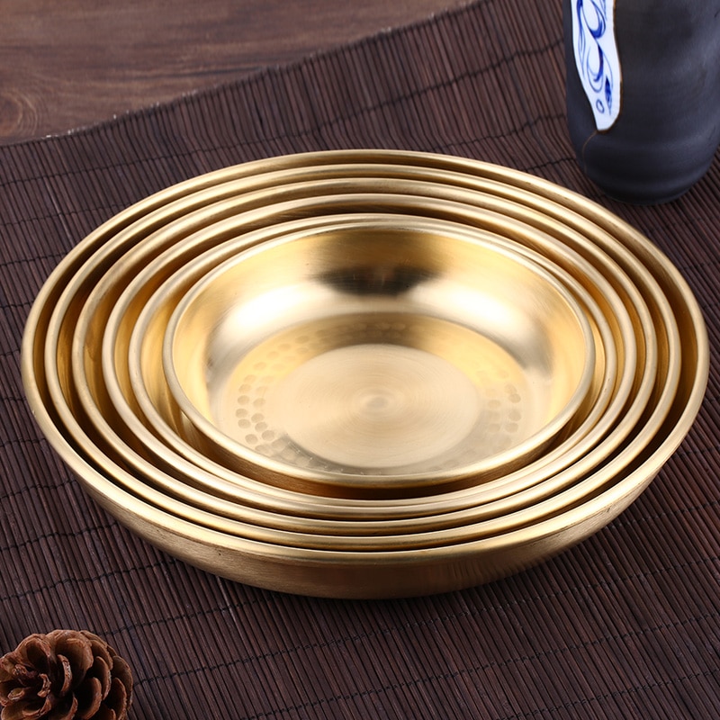 Plate thickened copper plate dinner plate fruit plate wedding plate tray steamed fish chicken plate household and commercial