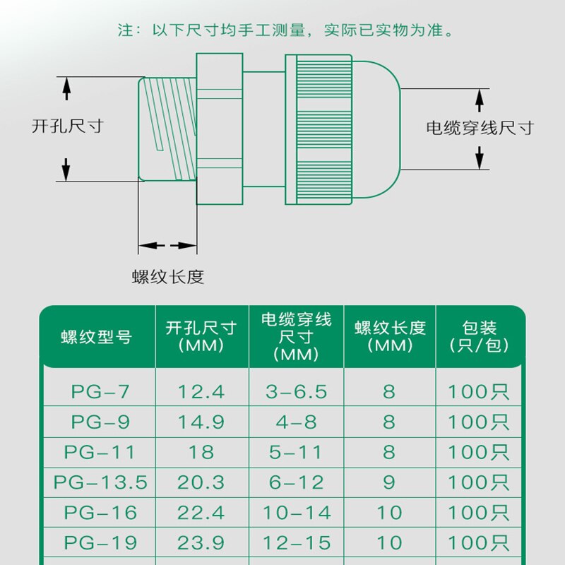 100PCS PG11 Nylon66 Cable Glands Waterproof Level 5-10mm Cable Joint Waterproof cap