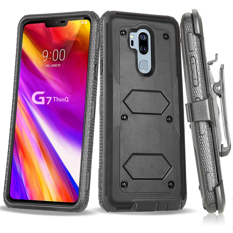 Voor lg  g7 thinq  / g7+ g710em robuuste, robuuste hoes met riemclip, holsterhoes, anti-beschermende harde achterkant voor lg  g7: Zwart