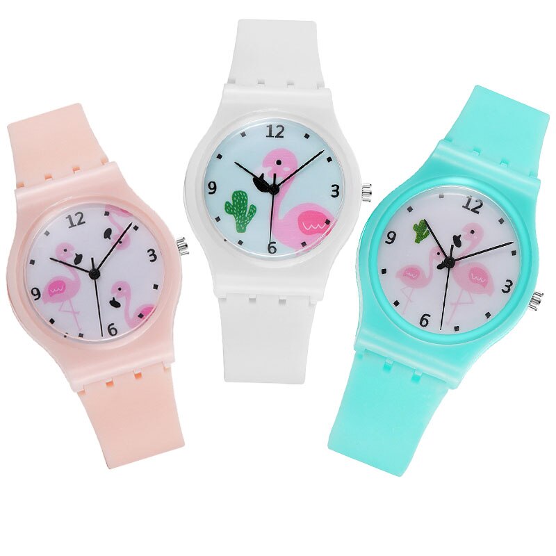 Reloj de flamenco para niños y niñas, cronógrafo de cuarzo, con correa de silicona, juguete Infantil, ,