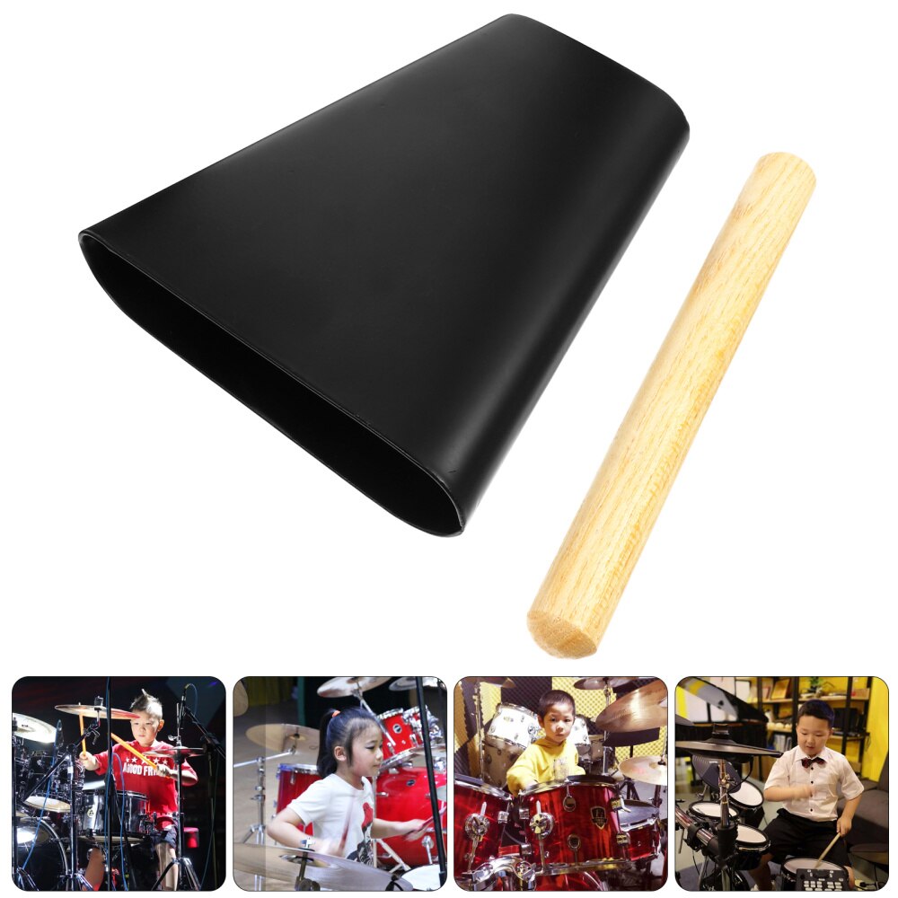 1 pc Cowbell With Beater Stick Metal Percussion Instrument Drumset Accessory Cow Bell for Sports