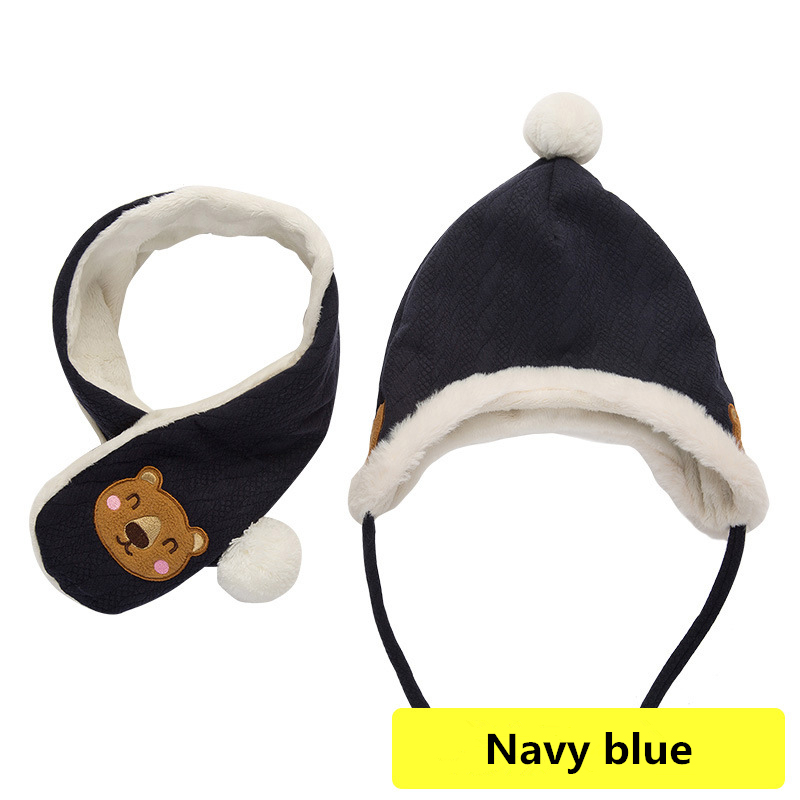 Kocotree kinderwintermuts en sjaal voor 4 kleuren beschikbaar jongens meisjes warme muts sjaal kinderen cartoon uil mutsen pet verdikt: Marineblauw