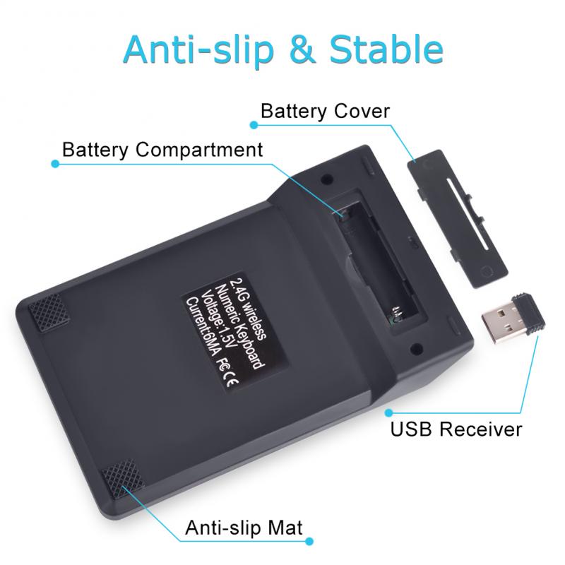 Pour la comptabilité caissier ordinateur portable tablettes petite taille 2.4GHz sans fil numérique pavé numérique 18 touches clavier numérique
