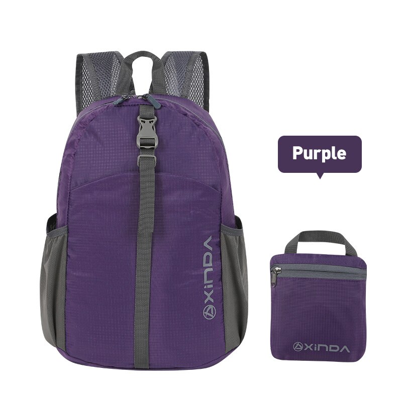 Xinda-mochila plegable para exteriores para hombre y mujer, bolsa de almacenamiento urbana para ocio, senderismo, viajes, montaña, Camping, escuela: Purple 18L