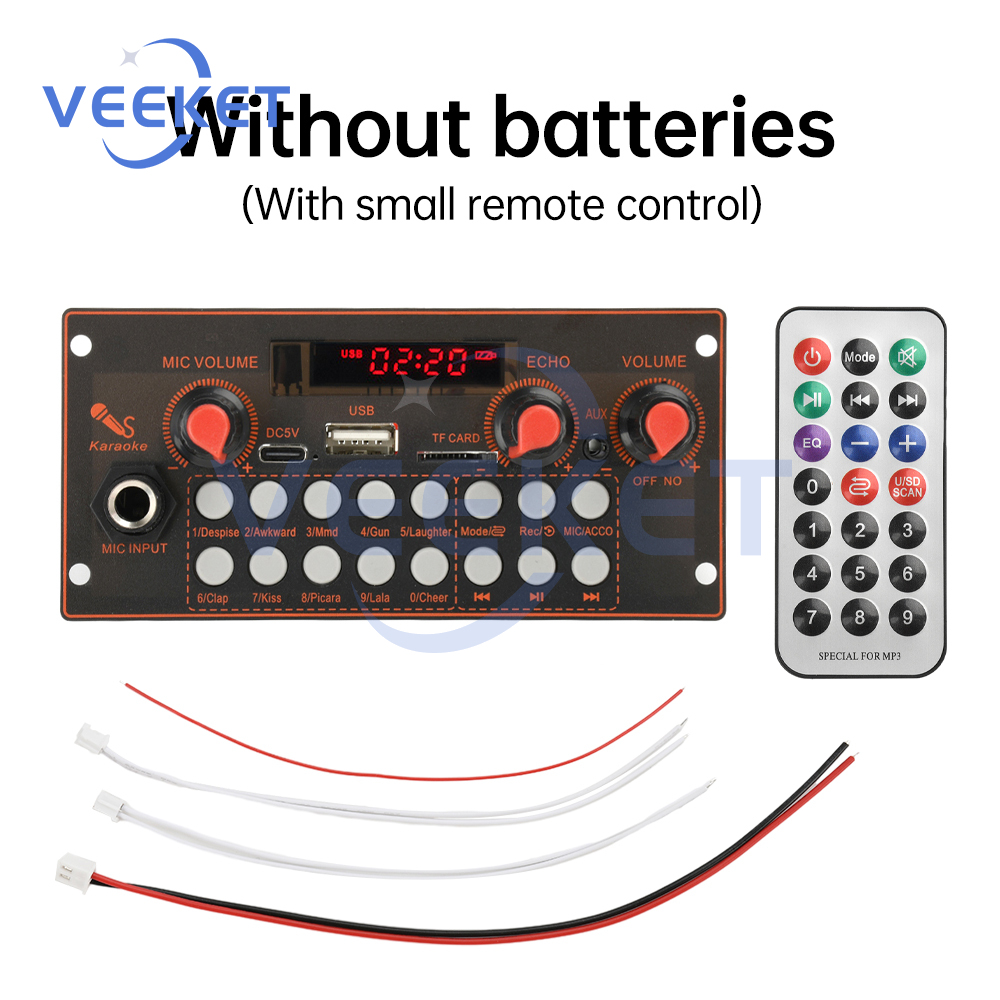 DC 5V 2*10W Bluetooth 5.3 MP3 Decoder Board 20W Versterker Audio MP3 Speler auto FM Radio Module TF USB Mic Record: Kaki