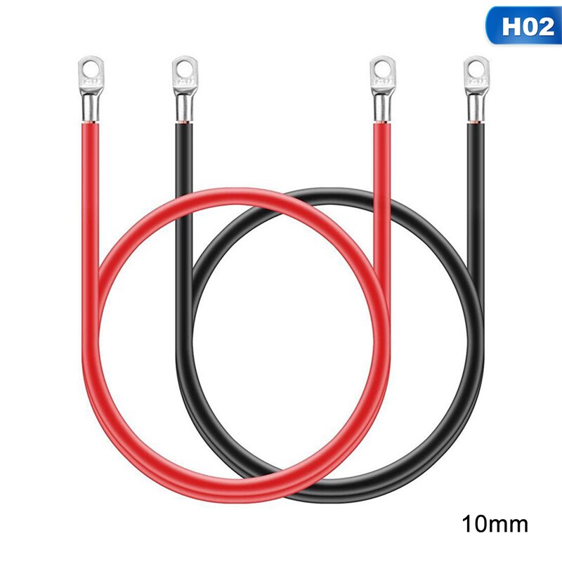 2pcs 50cm Car Copper Wire Negative Battery Ground Cable Terminal Kit 5AWG 16 Square Battery Connection Cable Cord Line With Lug: 10mm