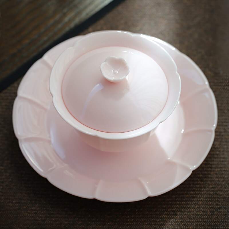 Cover Teacup Handmade Single Colored Glaze Petals Ceramic Tea Bowl Kung Fu Tea Set Gaiwan Tea Ceremony Bowl
