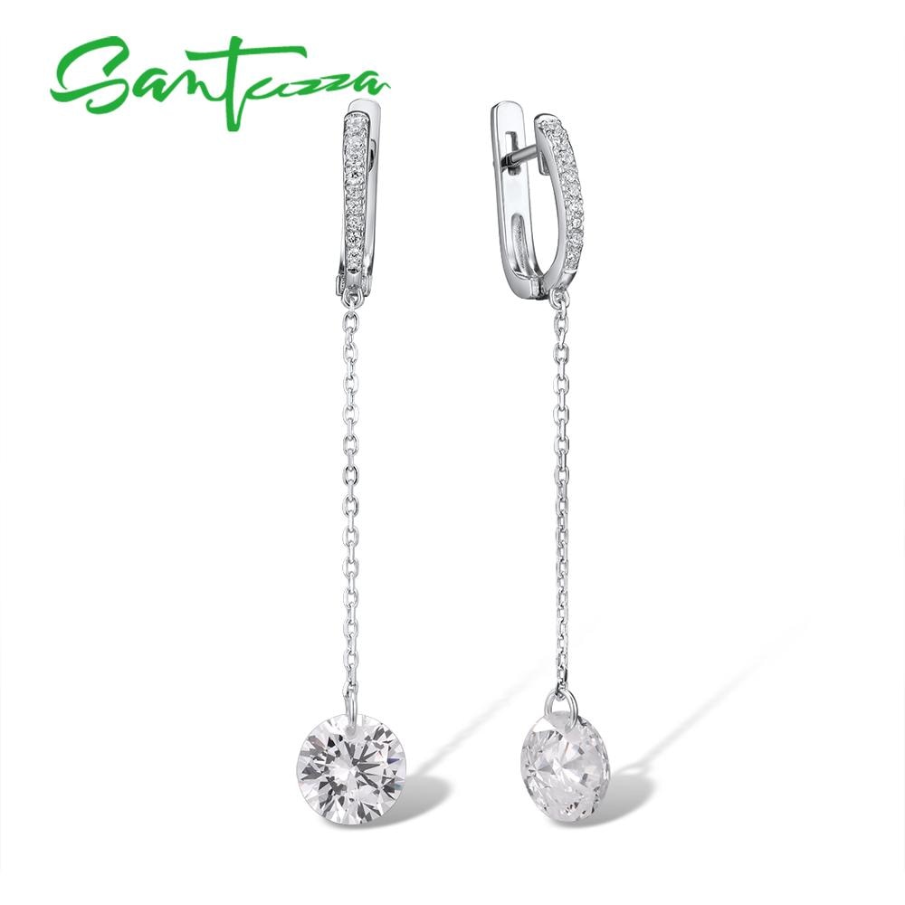 Santuzza sølvøreringe til kvinder rene 925 sterling sølv skinnende hvide cubic zirconia lange dråbe øreringe fine smykker