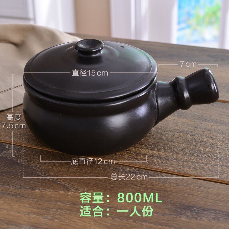 Comida para bebê mingau pote mini cerâmica único punho pequena caçarola arroz sopa de leite panela stewpan barro cozinhar pote: Black pot with lid