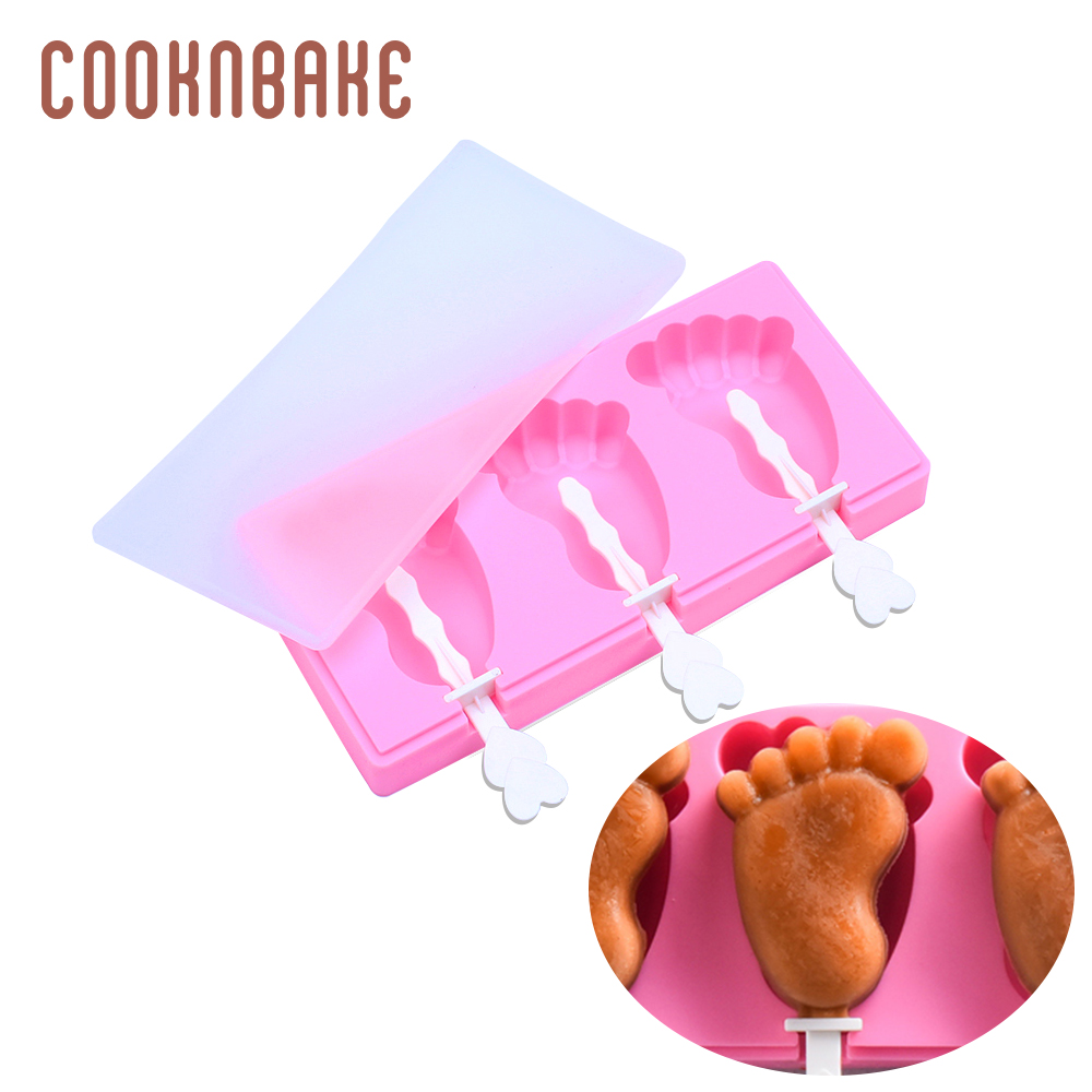 COOKNBAKE Silicone Ice Cream Maker Ice Cube juice bar Summer paw shape cake decoration form children ice lolly tray with stick: CDY-211