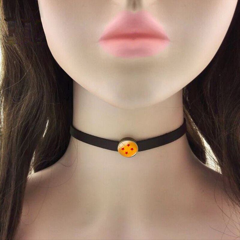 Black Brown Leather Choker Necklace Glass Photo Art Pendant Dragon Ball Stars Leather Necklaces Vintage Jewelry Round