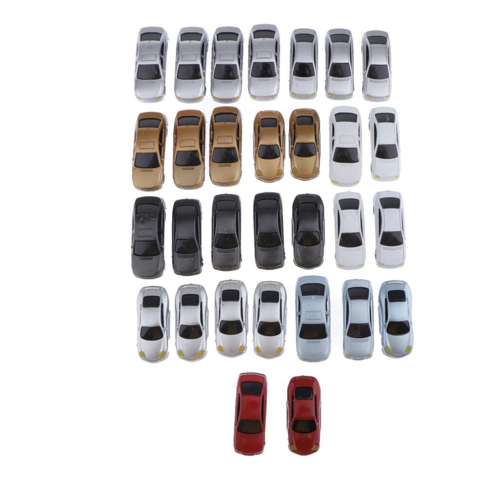 30 Pieces Painted Miniature Cars 1:75 OO Buildings Parking Lot Train Landscape