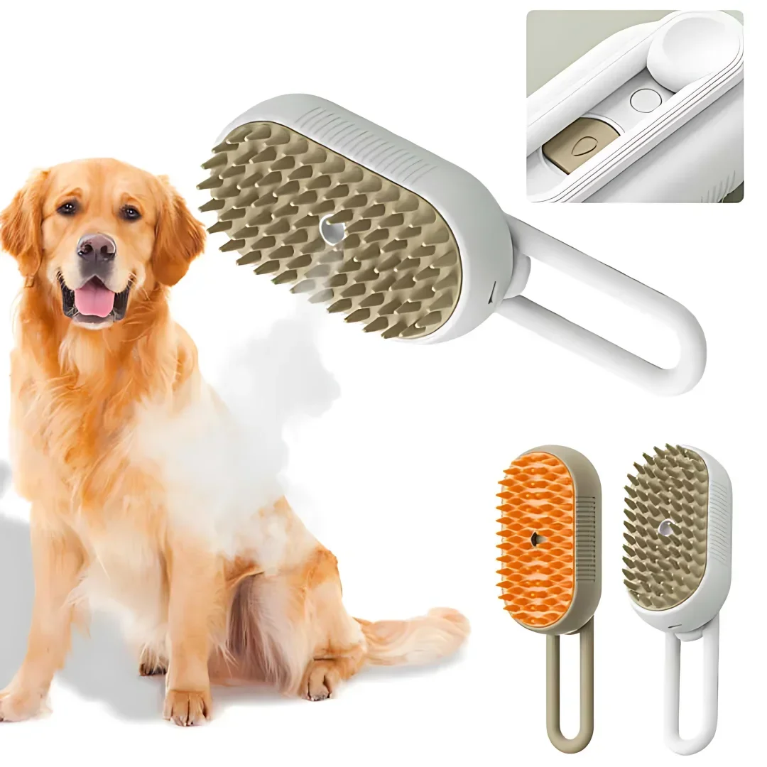 USB oplaadbare 3-in-1 huisdierverzorgingsborstel met stoomspray en massage, anti-vliegend haar elektrische badborstel voor honden- en kattenverlies