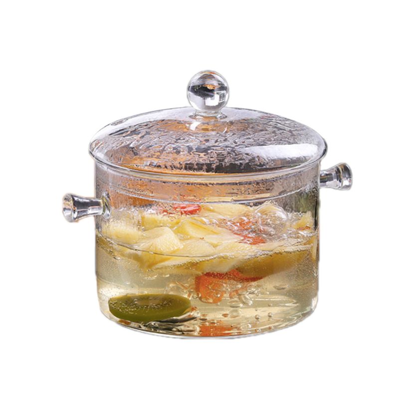 Glass pot with lid, 1L / 1.3L, hand-made glass cookware, can be used to cook noodles, soup, milk, baby food, etc.