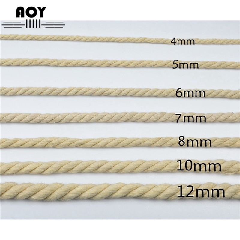 Cuerda de algodón Beige, 100% de algodón grueso, cordones naturales de cáñamo para bolsa, correa para decoración del hogar, accesorios DIY, artesanía de cuerda hecha a mano