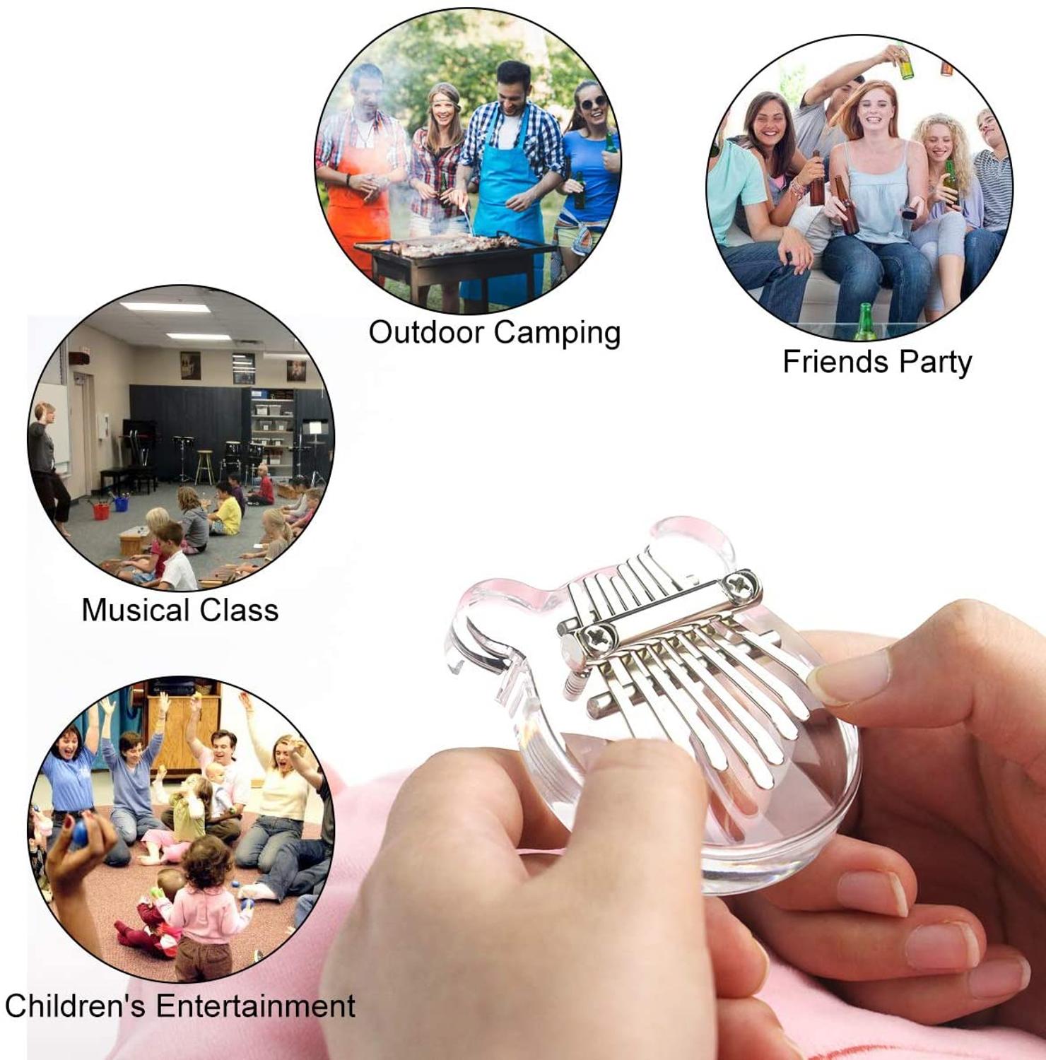 Kalimba Clear Mini Kalimba Crystal 8 Key Portable Mbira Finger Piano Best for Kids, Birthday, Christmas, Beginner, Party